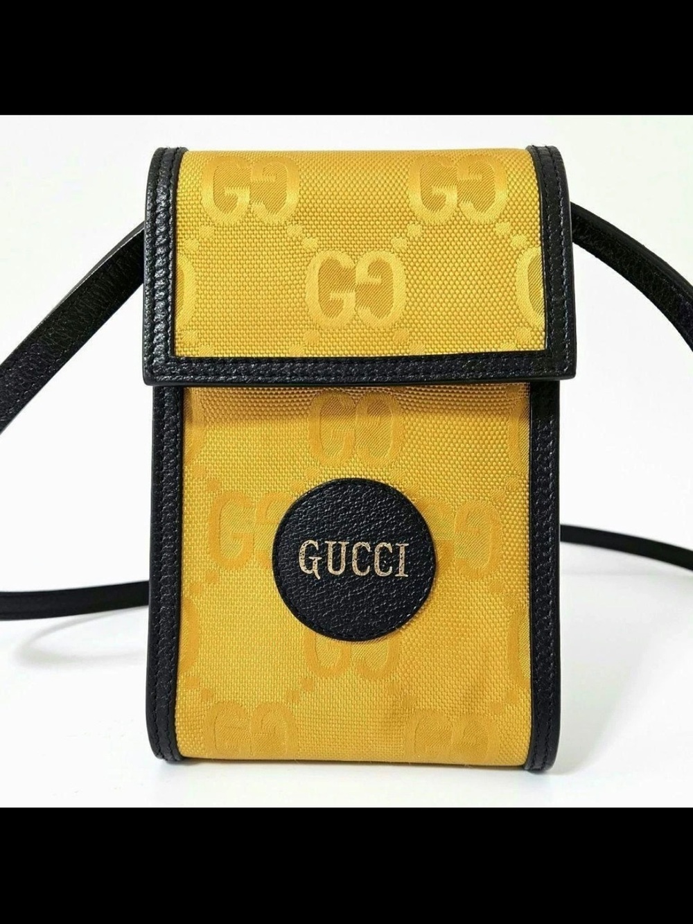 Gucci Yellow GG Canvas Crossbody Pouch with Black Trim
